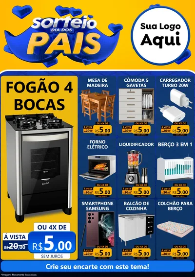 Modelo de Encarte para Encarte A4 Vertical com o tema Sorteio Dia dos Pais para Móveis e Eletro