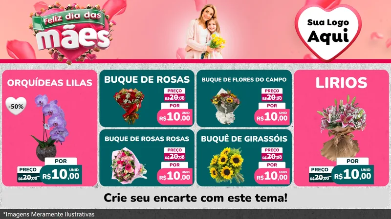 Modelo de TV para TV Horizontal com o tema Feliz Dia das Mães para Floricultura e jardim