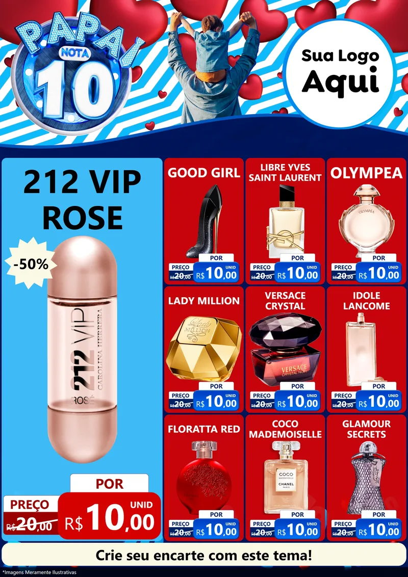 Modelo de Encarte para Encarte A4 Vertical com o tema Papai Nota 10 para Perfumes