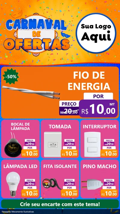 Modelo de Rede Social para Stories com o tema Carnaval de Ofertas para Materiais Elétricos