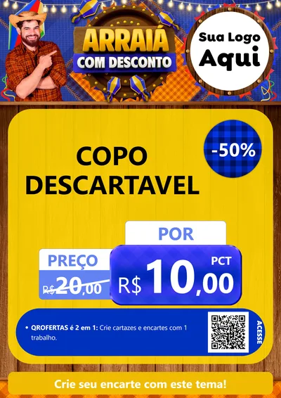 Modelo de Cartaz para Cartaz A4 Vertical com o tema Arraiá Com Desconto para Embalagens