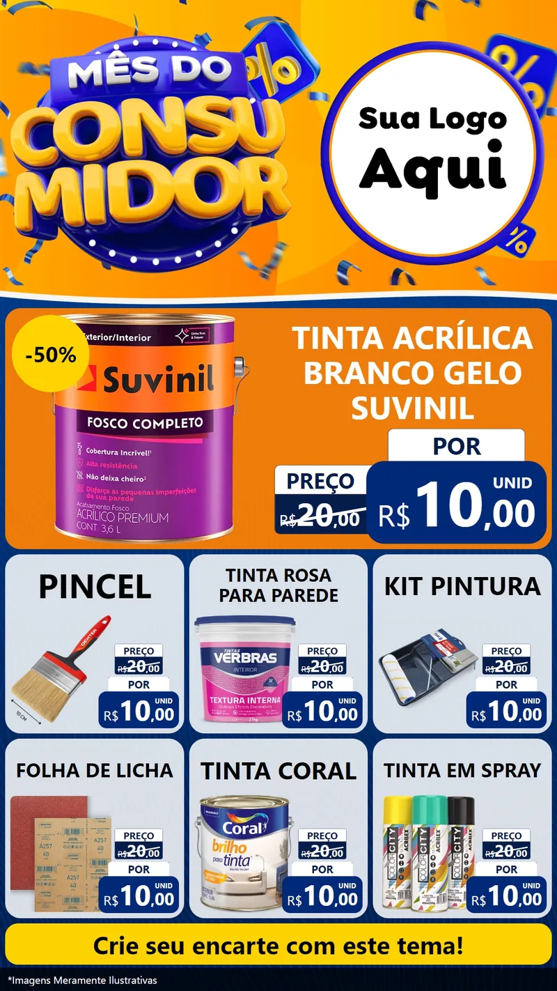 Modelo de Rede Social para Stories com o tema Mês do Consumidor para Tintas e Ferramentas