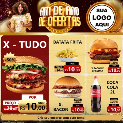 Modelo de Rede Social para Feed Facebook com o tema Fim de Ano de Ofertas para Hamburgueria