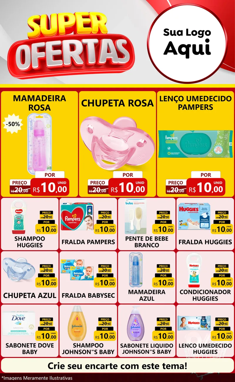 Modelo de Encarte para Encarte Grande com o tema Super Ofertas para Bebês