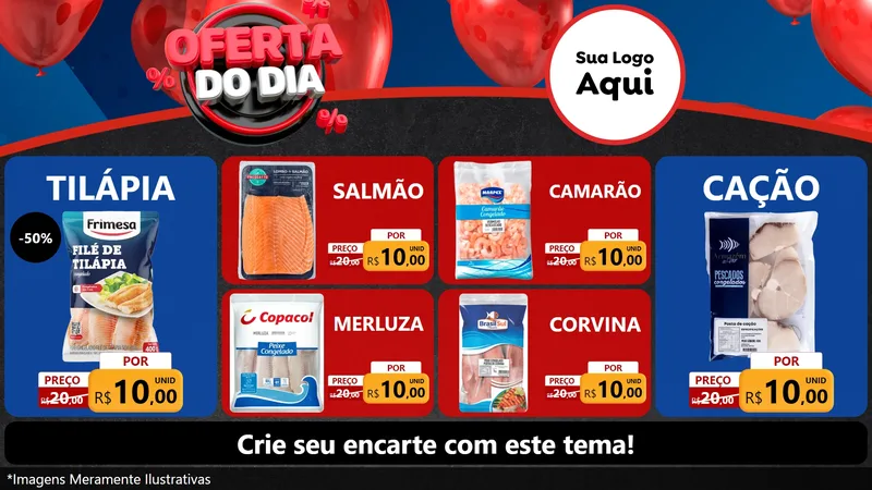 Modelo de TV para TV Horizontal com o tema Oferta do Dia para Peixaria