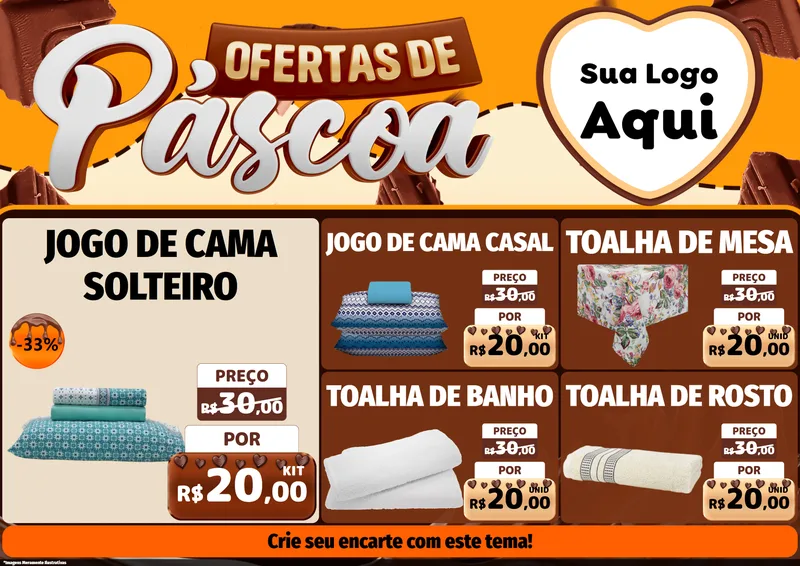 Modelo de Encarte para Encarte A4 Horizontal com o tema Ofertas de Páscoa para Cama, Mesa e Banho