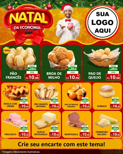 Modelo de Rede Social para Feed Instagram com o tema Natal da Economia para Padaria