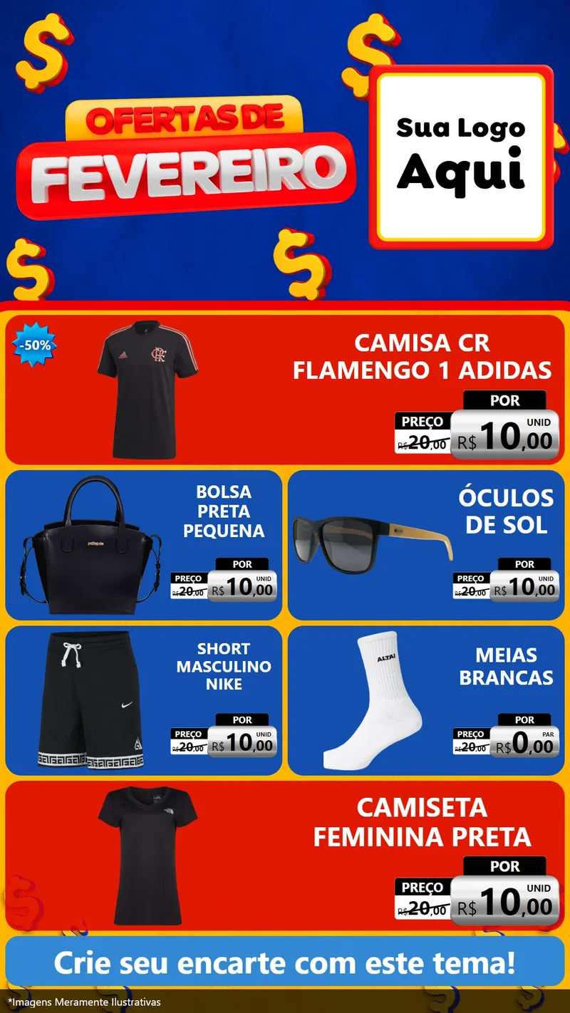 Modelo de TV para TV Vertical com o tema Ofertas de Fevereiro para Roupas e acessórios