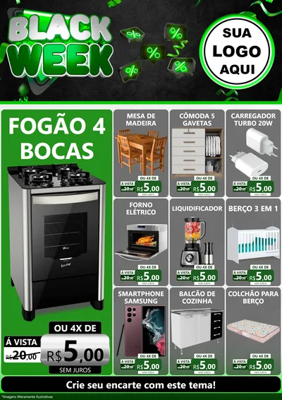 Modelo de Encarte para Encarte A4 Vertical com o tema Black Week para Móveis e Eletro