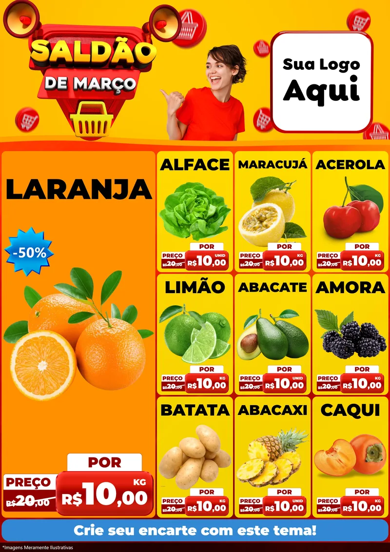 Modelo de Encarte para Encarte A4 Vertical com o tema Saldão de Março para Hortifrúti