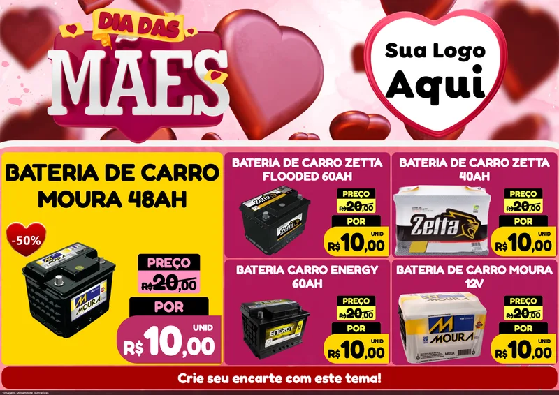 Modelo de Encarte para Encarte A4 Horizontal com o tema Dia Das Mães para Baterias Elétricas