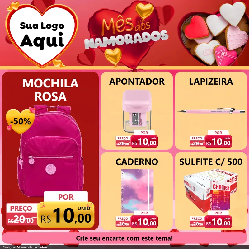 Modelo de Rede Social para Feed Facebook com o tema Mês dos Namorados para Papelaria