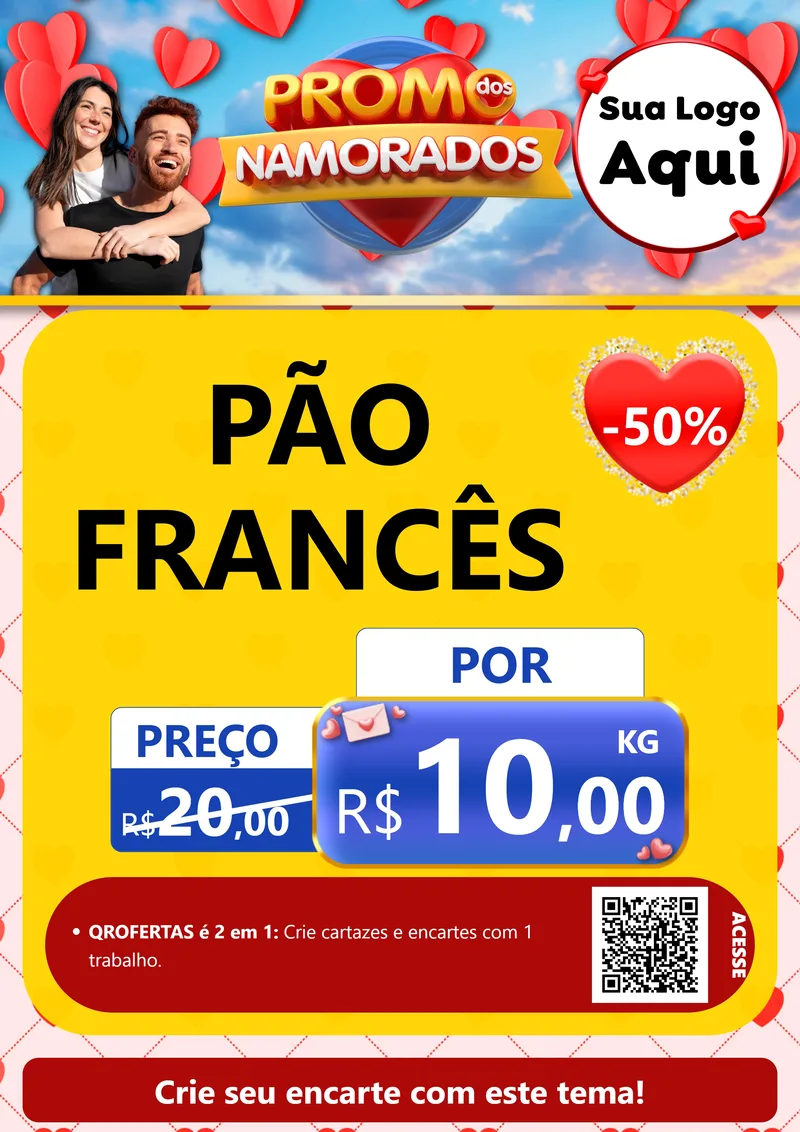Modelo de Cartaz para Cartaz A4 Vertical com o tema Promo dos Namorados para Padaria