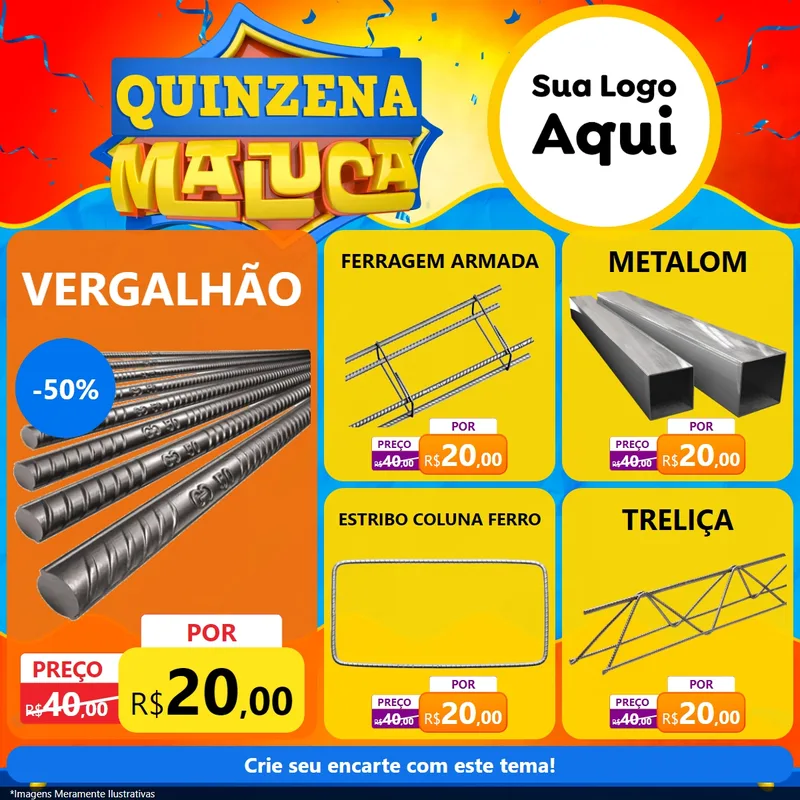 Modelo de Rede Social para Feed Facebook com o tema Quinzena Maluca para Ferragens