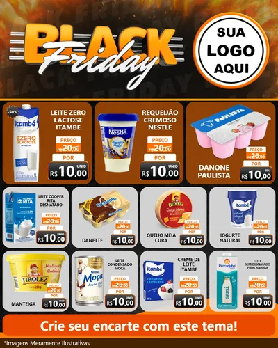 Modelo de Rede Social para Feed Instagram com o tema Black Friday para Frios e Laticínios