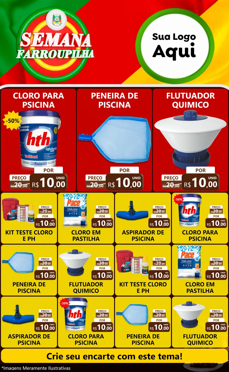 Modelo de Encarte para Encarte Grande com o tema Semana Farroupilha para Produtos para Piscina