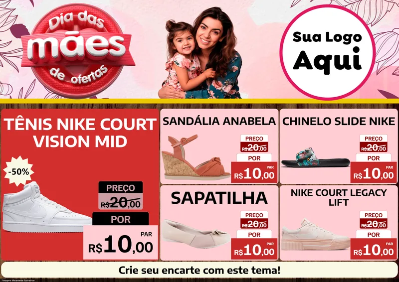 Modelo de Encarte para Encarte A4 Horizontal com o tema Dia Das Mães De Ofertas para Calçados