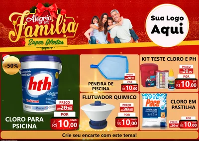 Modelo de Encarte para Encarte A4 Horizontal com o tema Alegria em Família Super Ofertas - Natal para Produtos para Piscina