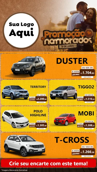 Modelo de TV para TV Vertical com o tema Promoção Namorados para Concessionaria de Carros