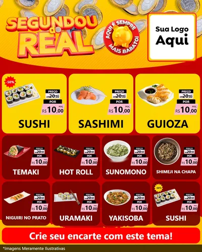 Modelo de Rede Social para Feed Instagram com o tema Segundou do Real para Comida japonesa