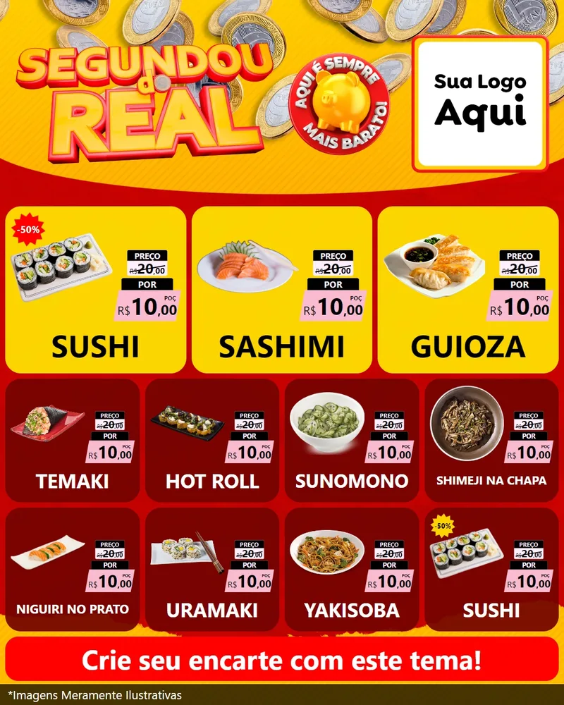 Modelo de Rede Social para Feed Instagram com o tema Segundou do Real para Comida japonesa
