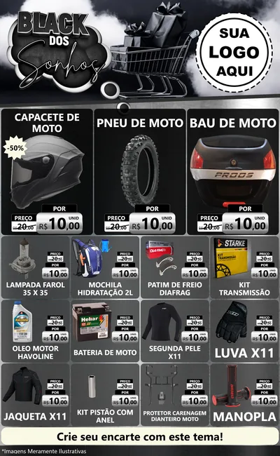 Modelo de Encarte para Encarte Grande com o tema Black dos Sonhos para Moto peças