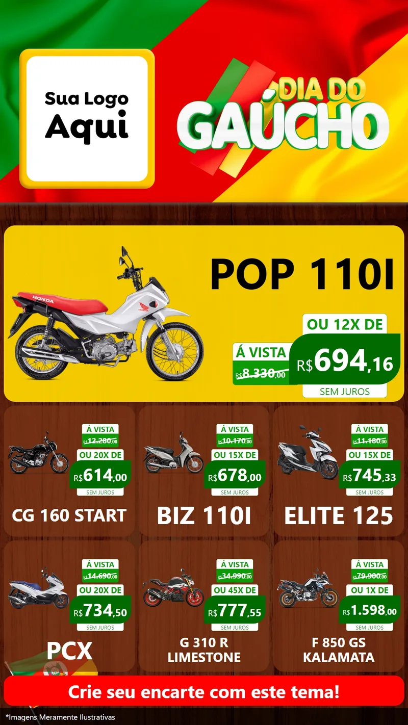 Modelo de Rede Social para Stories com o tema Dia do Gaúcho para Concessionaria de Motos