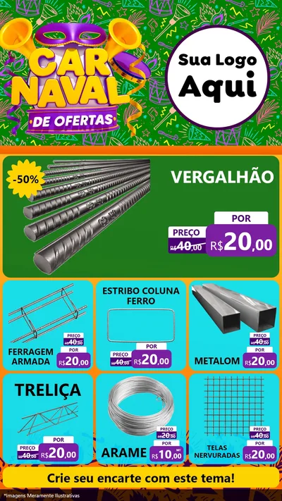 Modelo de Rede Social para Stories com o tema Carnaval de Ofertas para Ferragens