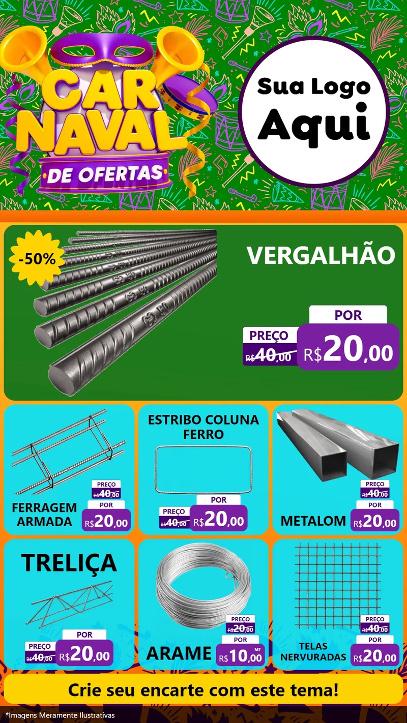 Modelo de Rede Social para Stories com o tema Carnaval de Ofertas para Ferragens