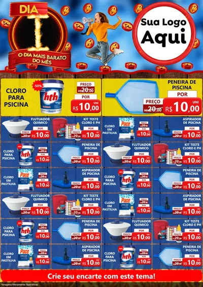 Modelo de Encarte para Encarte A4 Vertical com o tema Dia I - O Dia Mais Barato Do Mês para Produtos para Piscina