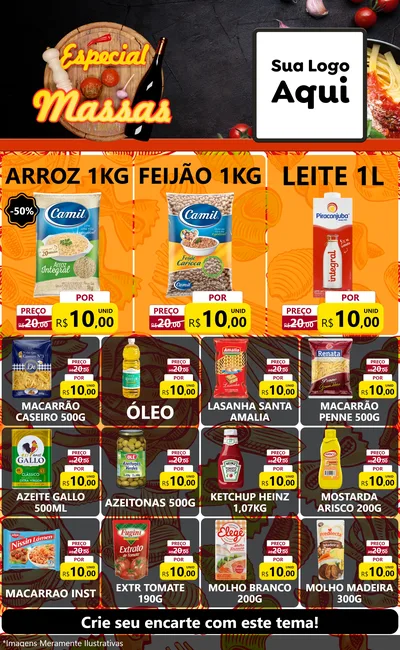 Modelo de Encarte para Encarte Grande com o tema Especial Massas para Supermercado