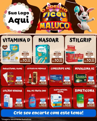 Modelo de Rede Social para Feed Instagram com o tema O Coelho Ficou Maluco - Páscoa para Farmácia