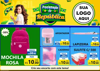 Modelo de Encarte para Encarte A4 Horizontal com o tema Proclamação da República para Papelaria