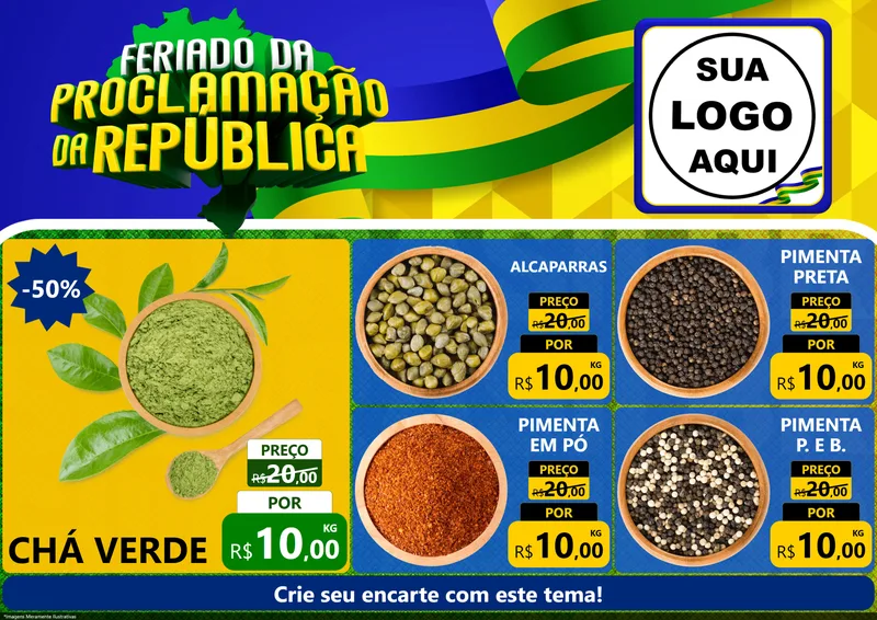 Modelo de Encarte para Encarte A4 Horizontal com o tema Feriado da Proclamação da República para Produtos Naturais