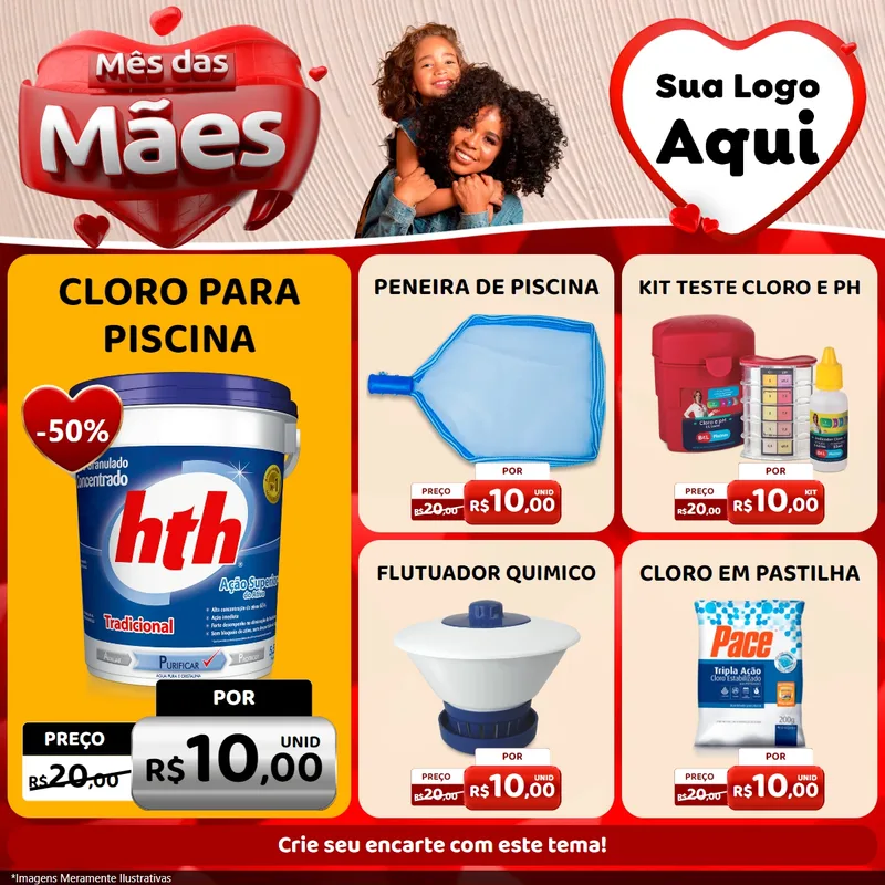 Modelo de Rede Social para Feed Facebook com o tema Mês das Mães para Produtos para Piscina