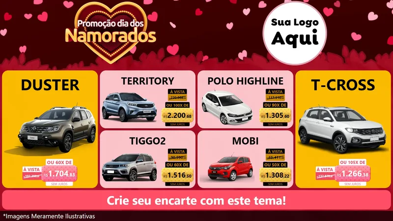 Modelo de TV para TV Horizontal com o tema Promoção Dia Dos Namorados para Concessionaria de Carros