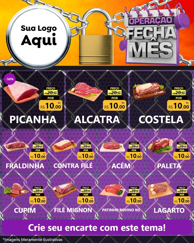 Modelo de Rede Social para Feed Instagram com o tema Operação Fecha Mês para Açougue