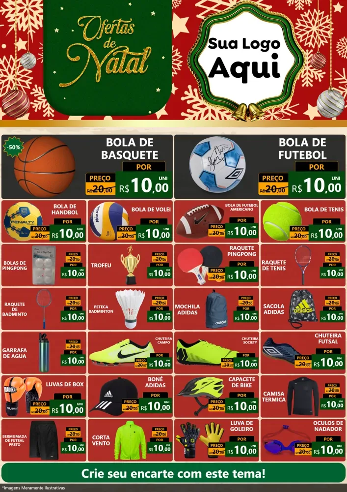 Modelo de Encarte para Encarte A4 Vertical com o tema Natal de Ofertas para Artigos Esportivos