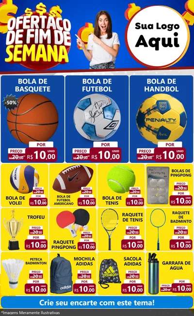 Modelo de Encarte para Encarte Grande com o tema Ofertaço de Fim de Semana para Artigos Esportivos