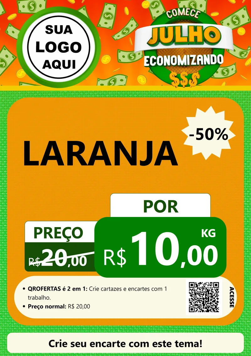 Modelo de Cartaz para Cartaz A4 Vertical com o tema Comece Julho Economizando para Hortifrúti