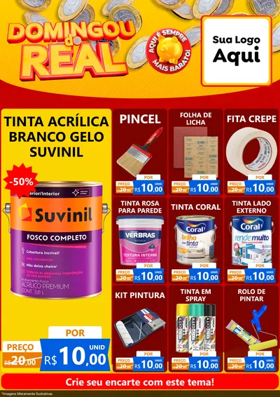 Modelo de Encarte para Encarte A4 Vertical com o tema Domingou do Real para Tintas e Ferramentas