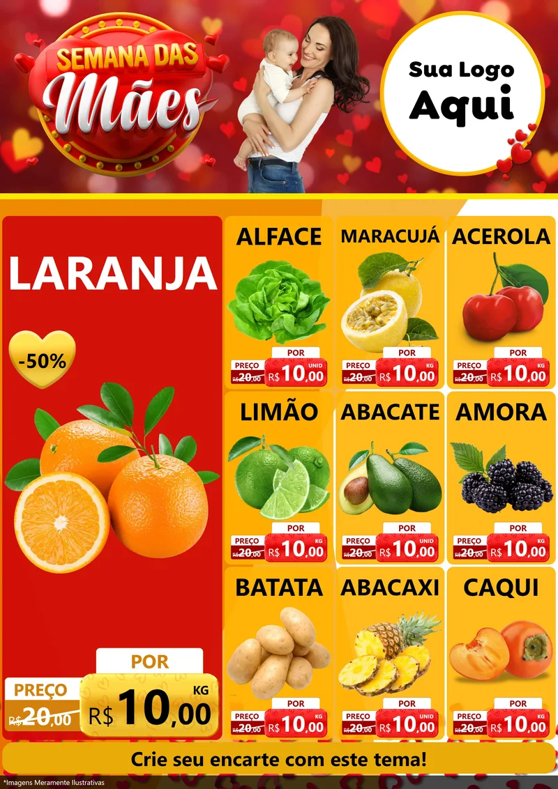 Modelo de Encarte para Encarte A4 Vertical com o tema Semana das Mães para Hortifrúti