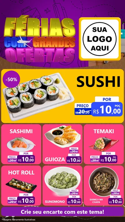 Modelo de Rede Social para Stories com o tema Férias com Grandes Ofertas para Comida japonesa