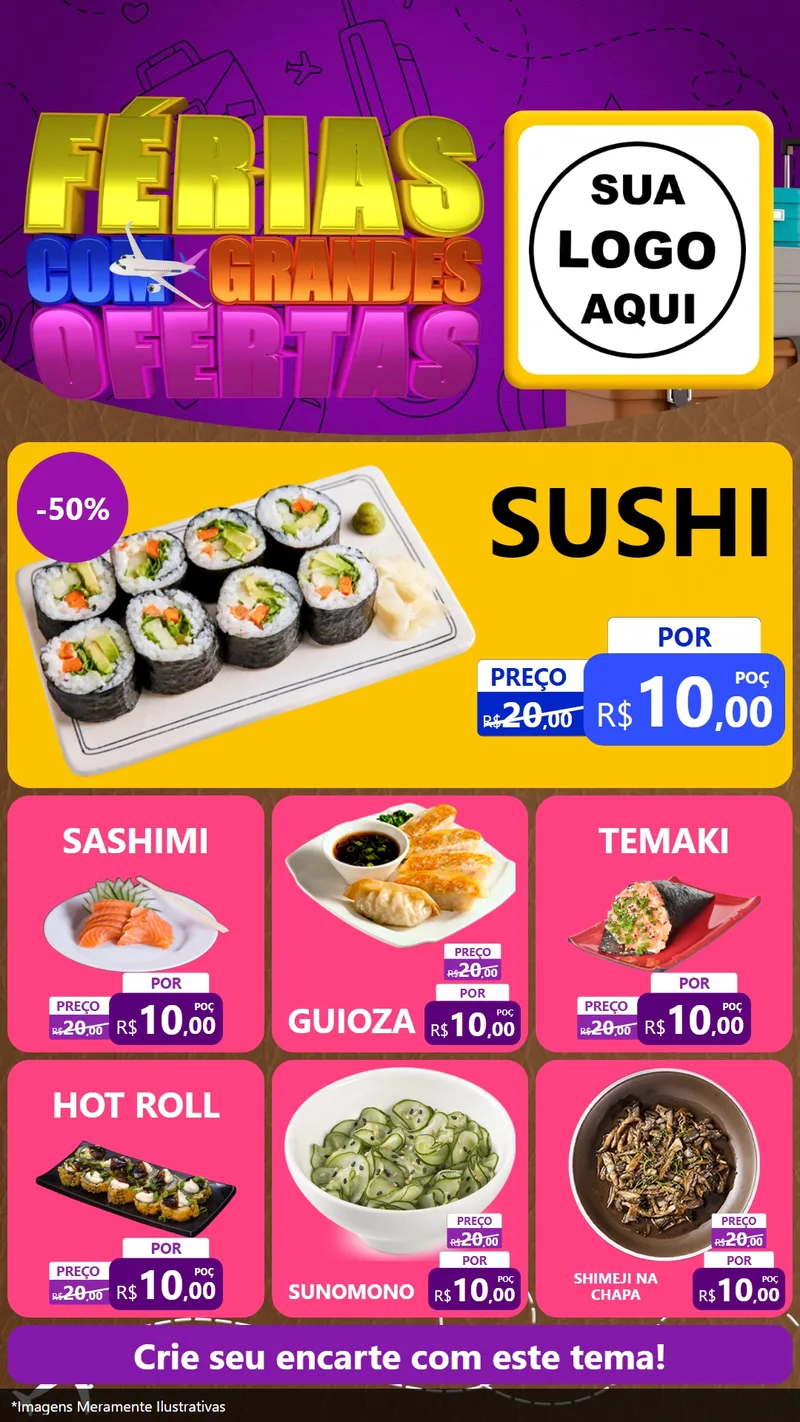 Modelo de Rede Social para Stories com o tema Férias com Grandes Ofertas para Comida japonesa