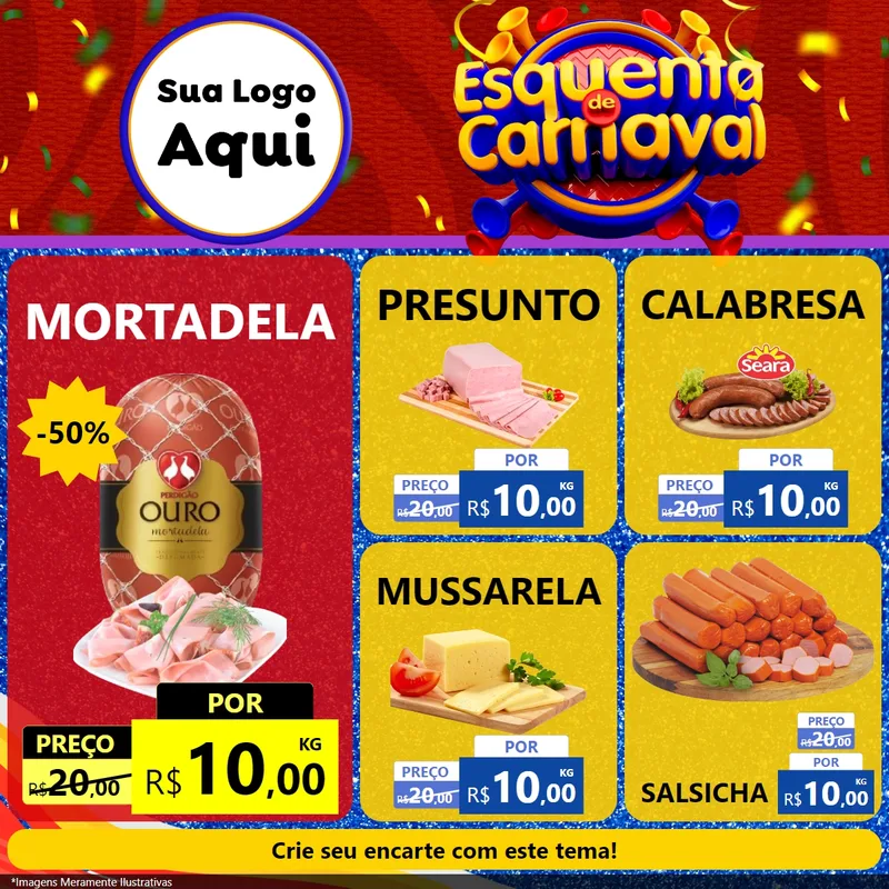 Modelo de Rede Social para Feed Facebook com o tema Esquenta de Carnaval para Frios e Laticínios