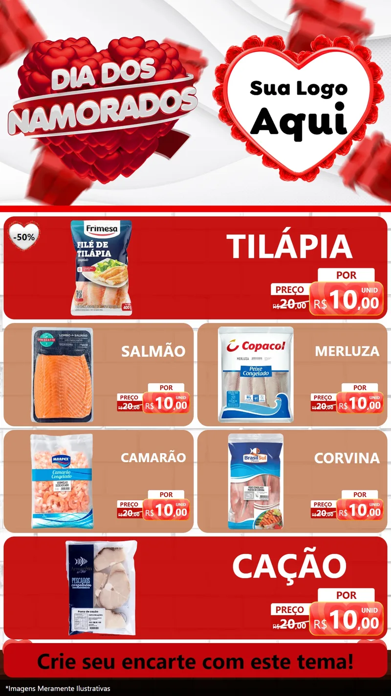 Modelo de TV para TV Vertical com o tema Dia dos Namorados para Peixaria