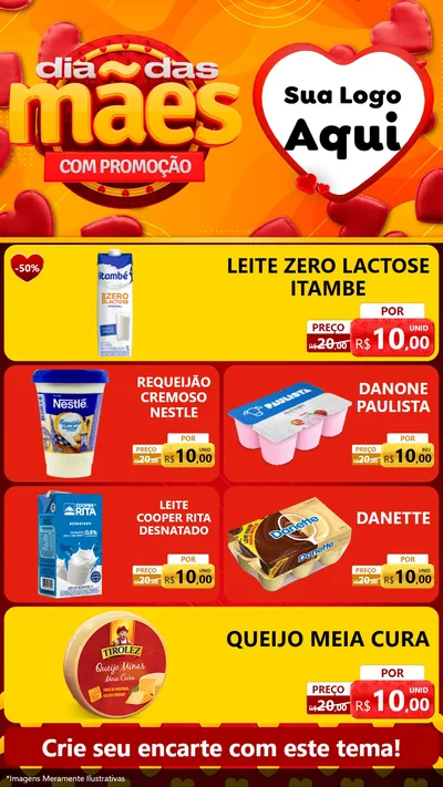 Modelo de TV para TV Vertical com o tema Dia das Mães com Promoção para Frios e Laticínios