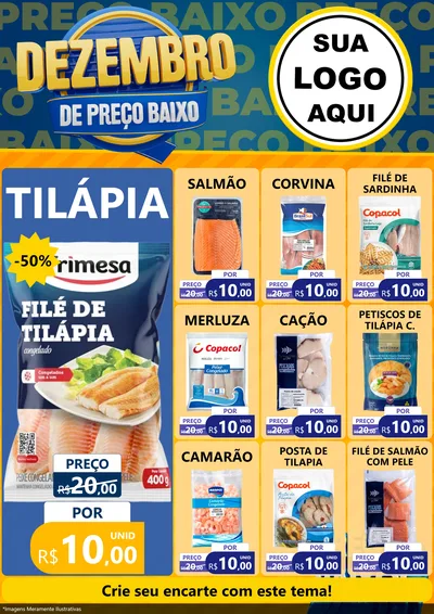 Modelo de Encarte para Encarte A4 Vertical com o tema Dezembro de Preço Baixo para Peixaria