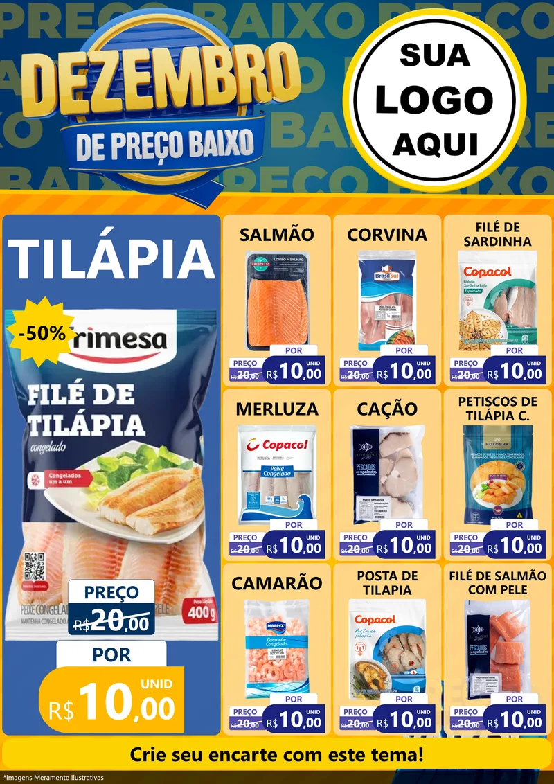 Modelo de Encarte para Encarte A4 Vertical com o tema Dezembro de Preço Baixo para Peixaria