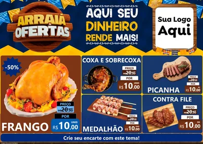 Modelo de Encarte para Encarte A4 Horizontal com o tema Arraiá de Ofertas - Junina para Assados